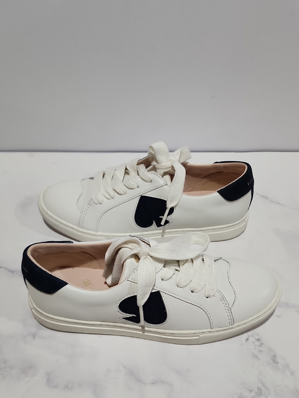 Kate Spade Action Nappa Calf White and Dark Blue   Sneakers
